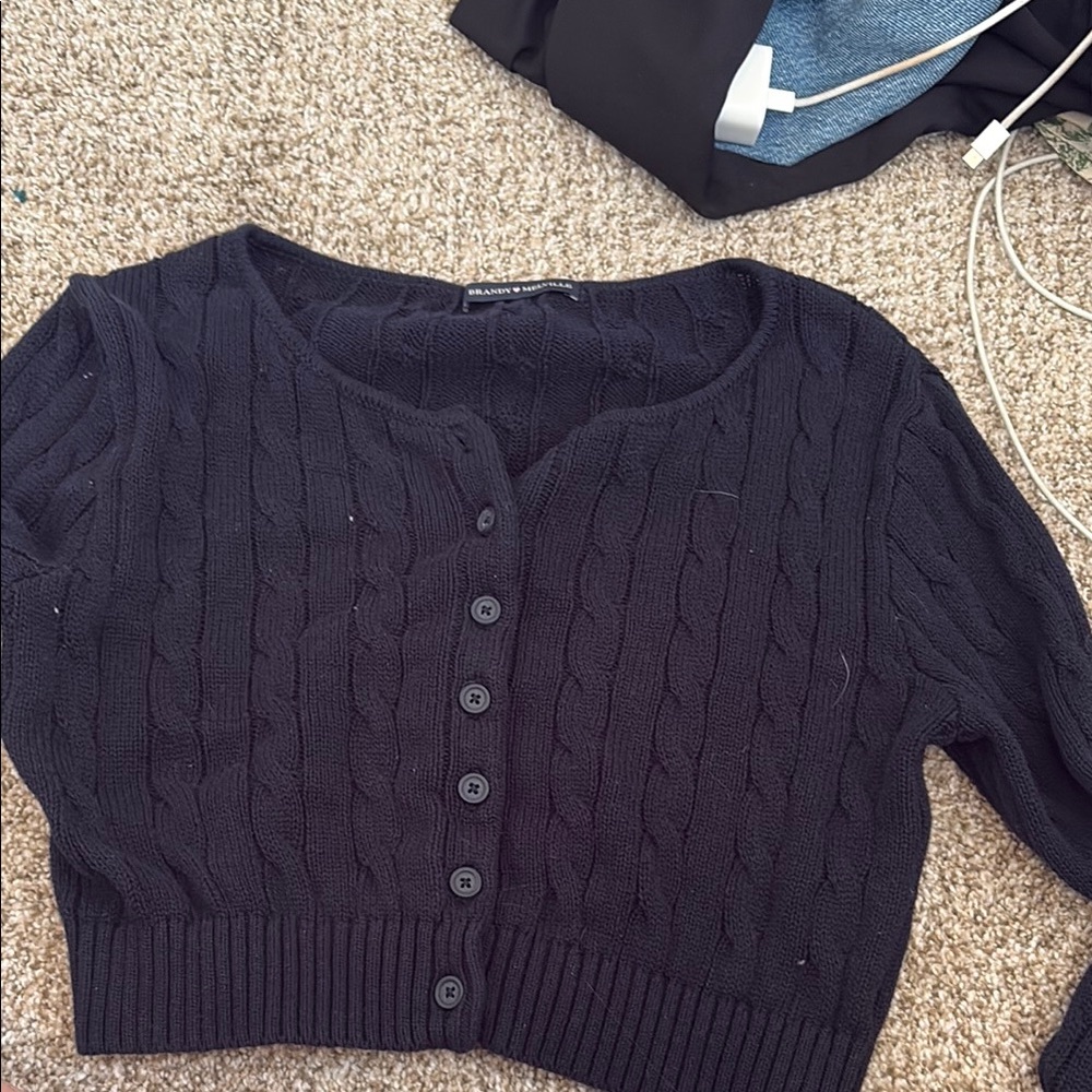 Brandy Melville Black Cable Knit Cardigan Sweater